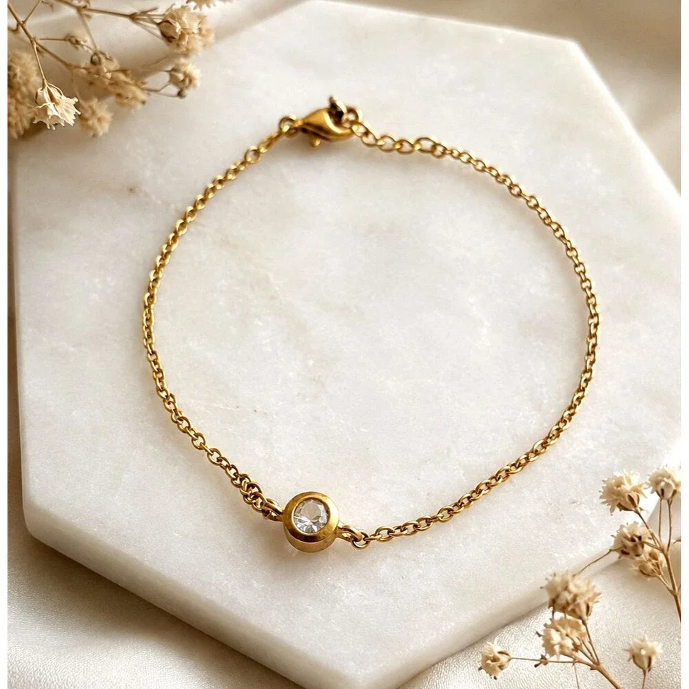 Madewell Demi-Fine 14K Gold Vermeil Sterling Silver 925 White Topaz Rose Cut